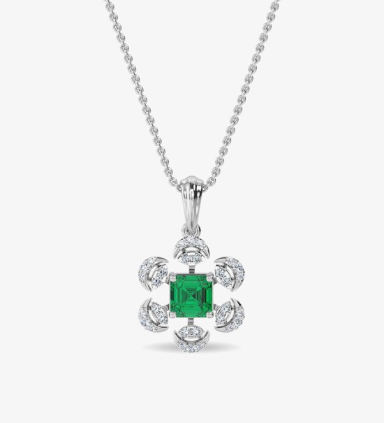 Esra Floral Diamond Pendant Set White Gold