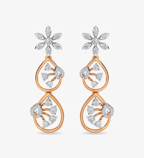 Diamond Trinity Earring Dangler Rose Gold